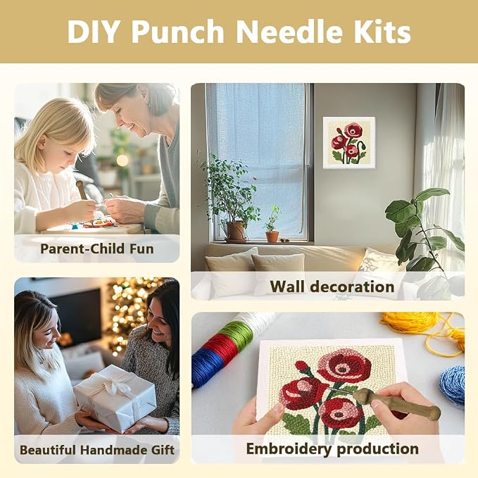 DOODLREAM Papaver Rhoeas Flower DIY Punch Needle Embroidery Kit - Image 4