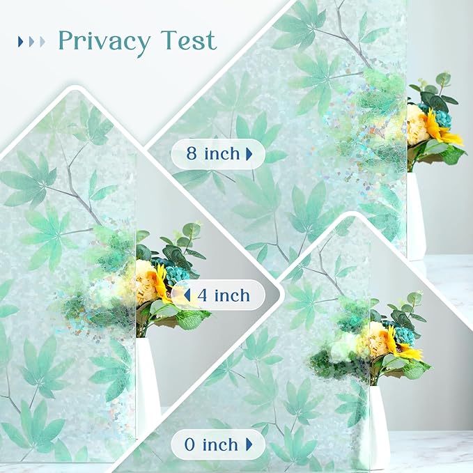 Haton Window Privacy Film, Decorative Stained Glass Window Clings, 3D UV Sun Blocking Sticker, Removable Static Cling Heat Control Tint for Home Door, Leaf Rainbow, 35.4" x 78.7" Non-Adhesive