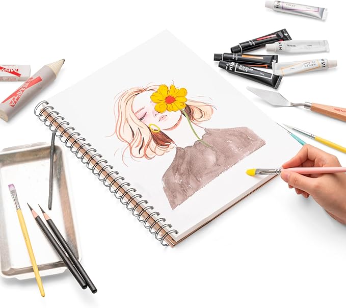 HIMI Mix Media Paper Pad 9X12''(180g/m²) 40 Sheets Mix Paper Pad, Side Wire Bound, Fine Texture, in Gouache Acrylic Art Pad for Sketching, Ink Sketch Book, Art Supplies Drawing Pad Gift (Pink)