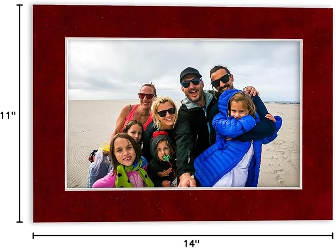 11x14 Mat Bevel Cut for 8.5x11 Photos - Acid Free Bright Red Suede Precut Matboard With Backing Board and Crystal Clear, Self Seal Mat Bag - For Pictures, Framing - 4-ply Thickness