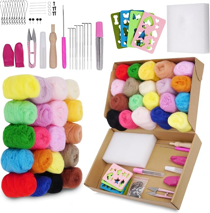 Catopia Needle Felting Kit, Wool Roving 20 Colors Set, Tools by Catopia