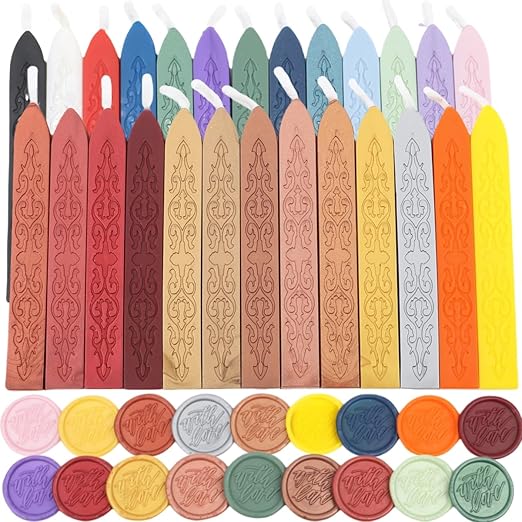 26Pcs Wax Seal Sticks with Wicks, Assorted Colors Wax Sealing Sticks Great for Letter Seals Waxing Stamp Wedding Invitations, Packaging Decoration (26)