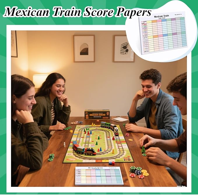 1 Pack 60 Sheets Mexican Train Score Pads Colorful Chicken Foot Dominoes Game Scorepad Adult Mexican Train Score Sheet Scoreboard Paper Record Clearly for Family Game (6.7 x 5 Inches)