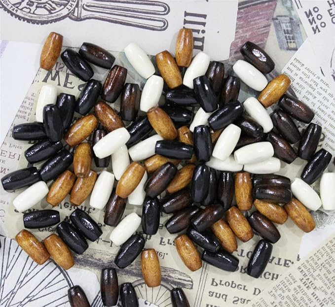 400Pcs Large Hole Barrel Wood Beads, BetterJonny 15x7mm 4 Colors Natural Wooden - Image 2
