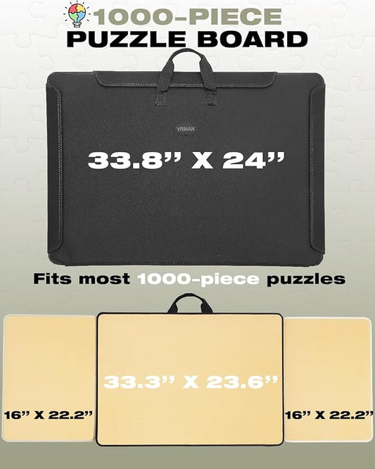 1000 Piece Portable Jigsaw Puzzle Board with Cover for Adults, Puzzle Case for Storage, 33.3'' x 23.6''Puzzle Mat with Sorting Trays, Non-Slip Surface