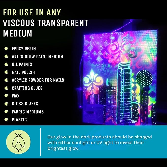 Glow in The Dark Pigment Powder - Neutral and Fluorescent Color for Art Painting, Fine Art, Nail Art Paint, and DIY Crafts - Long Lasting, 10+ Color Options - Neutral Green - (60 Grams/ 2.12 oz)