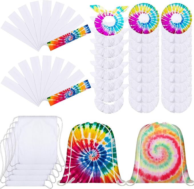 Abbylike 60pcs Tie Dye Party Cotton Drawstring Backpacks Scrunchies Bow Hair by Abbylike