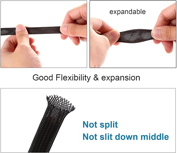 25ft - 1/4 inch PET Expandable Braided Sleeving – Black – Alex Tech Braided - Image 5