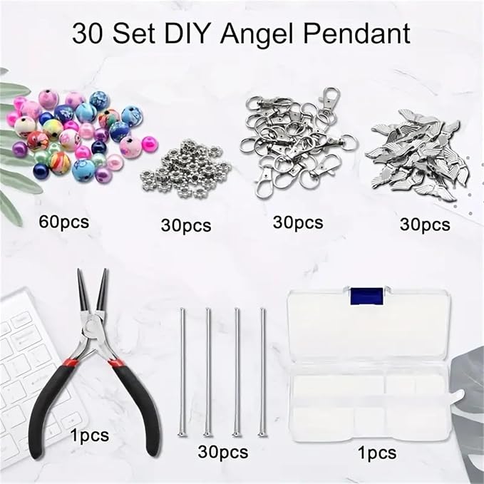 180Pcs DIY Angel Pendant Keychains Kit Includes Alloy Wing Spacer Imitated Bead - Image 6