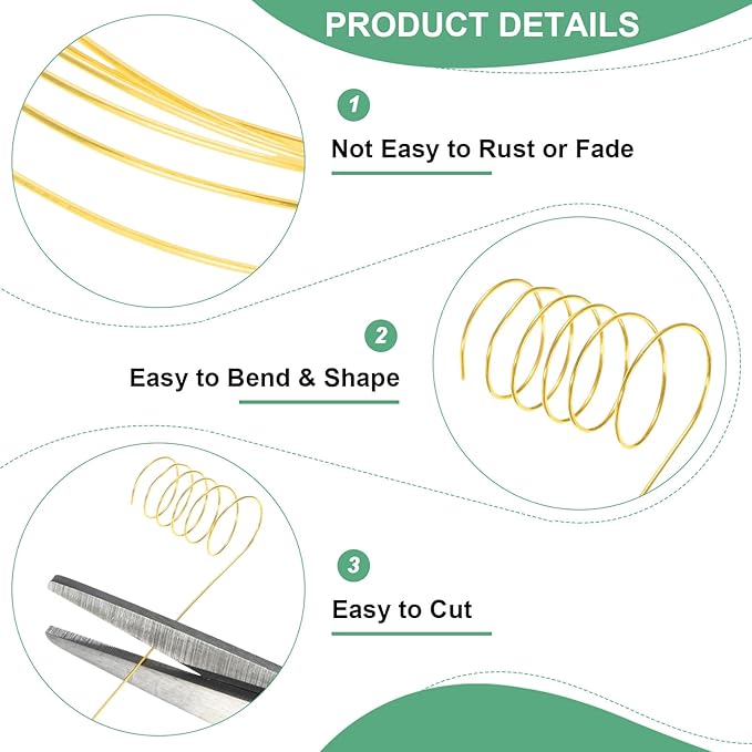 0.3 mm/28 Gauge Copper Wire for Jewelry Making, 49.2FT Copper Beading Craft Wire for Jewelry/Weaving/DIY Crafting/Planting, Color-Retaining [15M, Gold Tone]