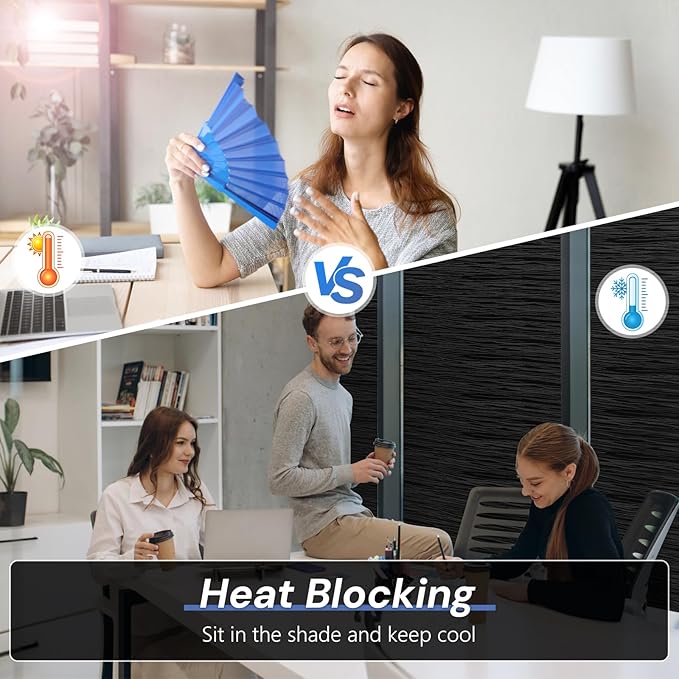 Haton Blackout Window Film, Black Out Sun Blocking Window Cover, Static Cling Frosted Privacy for Glass, Heat Control Darkening Room Coverings Shades Tint for Home Day Sleep, 17.5" x 78.7"