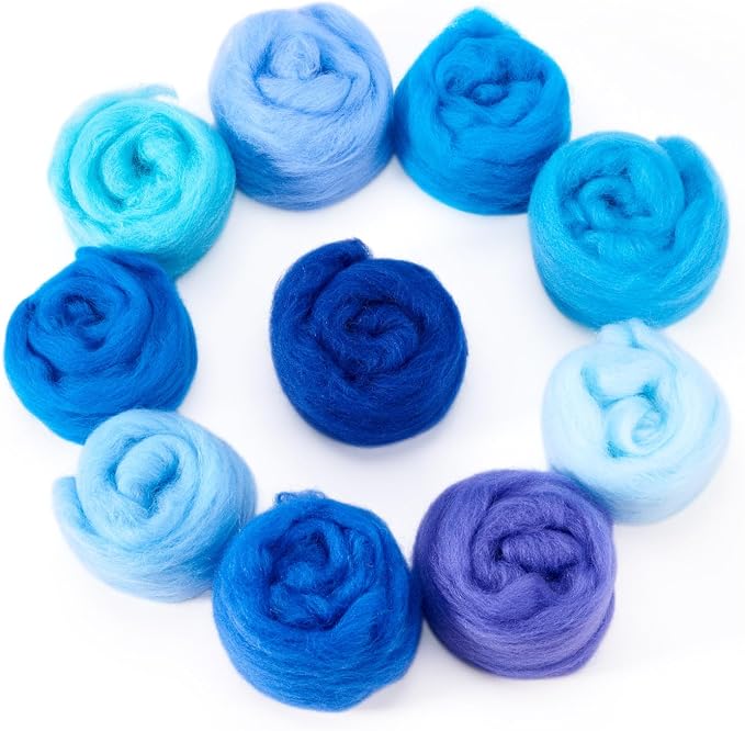 Boutigem 10 Colors Blue Needle Felting Wool 50g, 1.76oz Blue Wool Roving by BoutigemJewelry