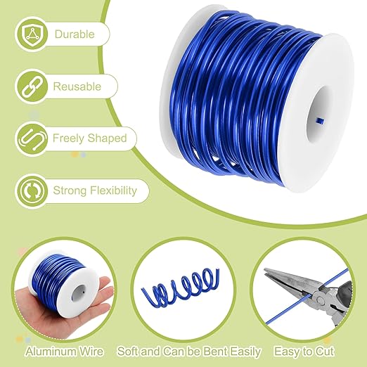 MECCANIXITY 9 Gauge Anodized Aluminum Craft Wire Bendable Bonsai Training Wire 56 Feet 3mm for Sculpting Crafts Wreath Floral Beading Jewelry Making, Dark Blue