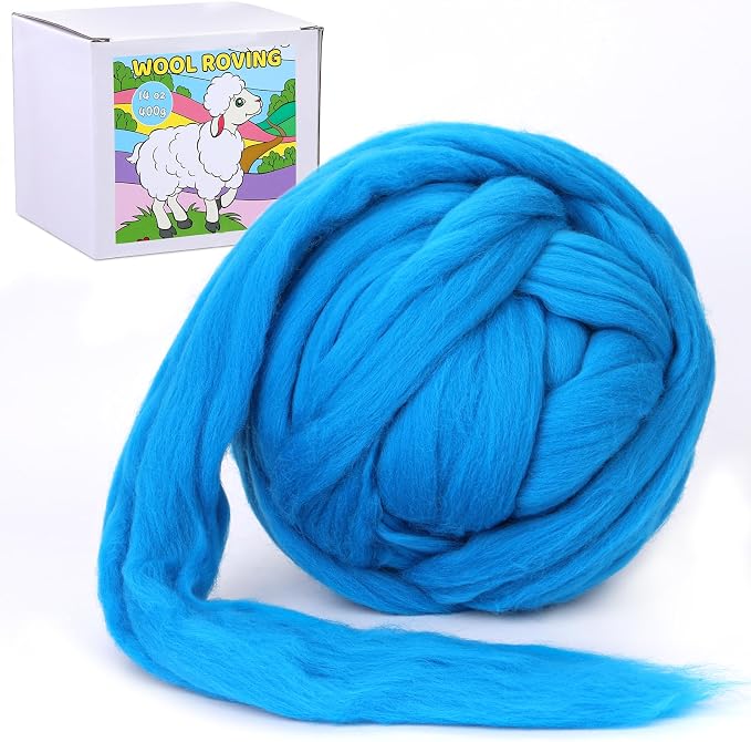 QMNNMA Wool Roving 0.88 lb, Natural Wool Roving, Needle Felting Wool-Blue | by Qmnnma