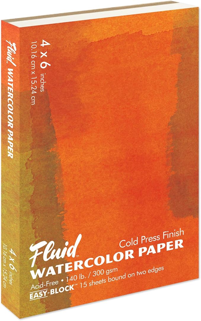 Fluid Watercolor Paper Block, 4 x 6 inches, 15 Sheets, 140 lb Cold Press Pad by SpeedballArt