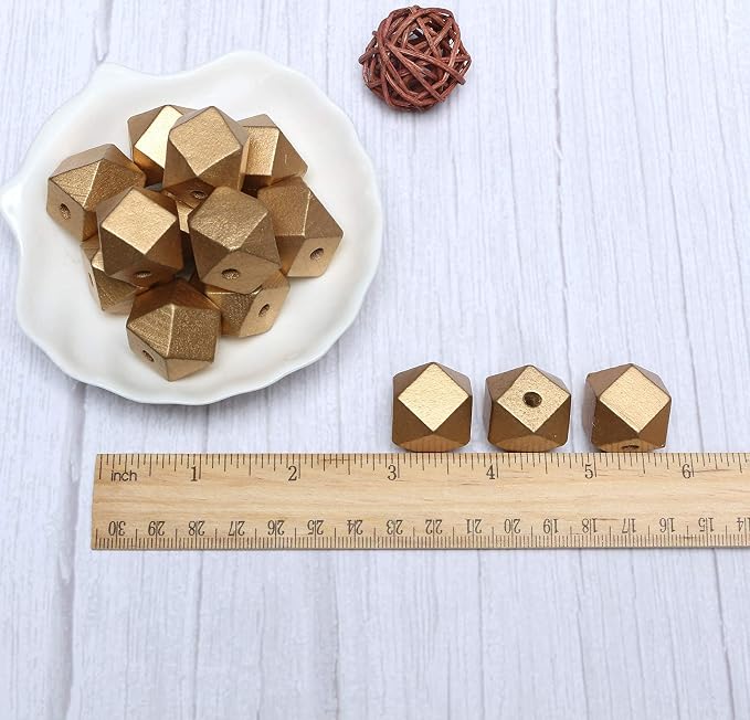 20mm Golden Wooden Geometric Beads - Image 3