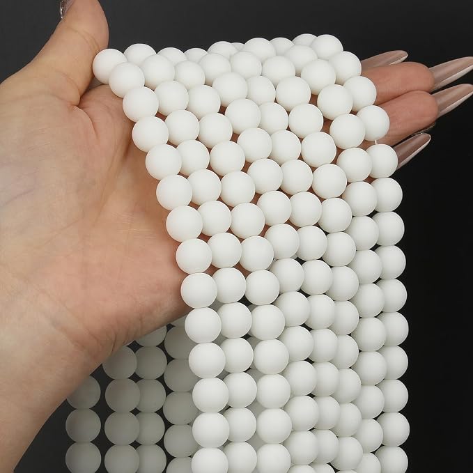 48pcs Natural Matte White Agate Gemstone Beads，8mm Frosted Round Loose Stone - Image 7
