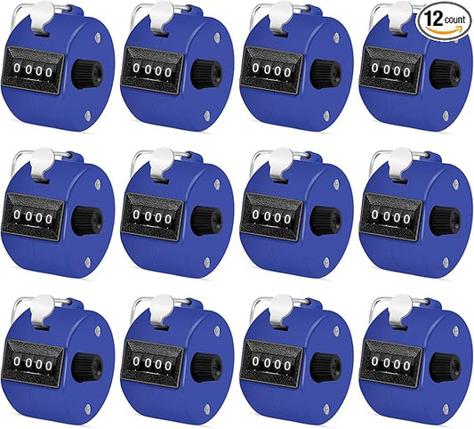 12 Pcs Hand Tally Counter 4-Digit Lap Counter Clicker, Manual Mechanical Handheld Pitch Click Counter with Finger Ring for School Golf & Knitting Row Croche