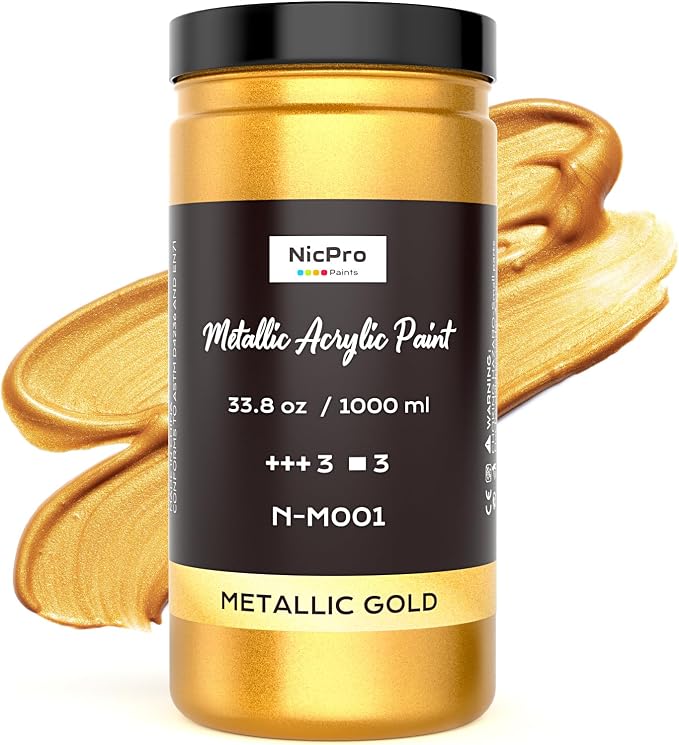 Nicpro Acrylic Paint Metallic Gold, 33.8oz/1000ml Large Gold Leaf Paint | Non by Nicpro