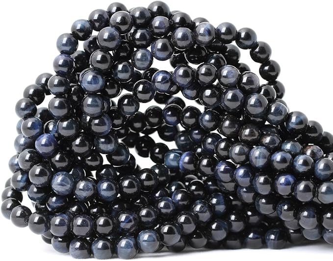 60PCS 6mm Natural Blue Tiger Eye Gemstone Round Loose Beads by CHEAVIAN