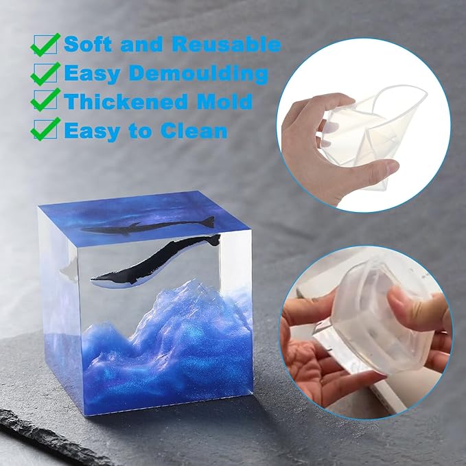 2 Pack Square Resin Molds Cube Silicone Casting Molds, 2 Sizes Epoxy Resin Molds Transparent Square Silicone Molds for Resin Casting, 4 Inch and 3Inch