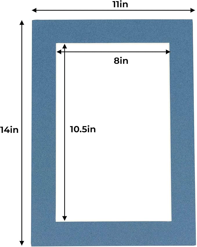 11x14 Mat for 8.5x11 Photo - Precut Steel Blue Picture Matboard for Frames Measuring 11 x 14 Inches - Bevel Cut Matte to Display Art Measuring 8.5 x 11 Inches - Acid Free Pack of TEN MATS