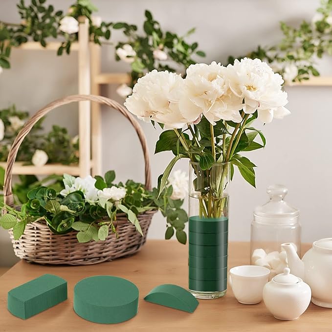 12 Pieces Round Floral Foam Wet Green Flower Foam DIY Flower Arrangement Kit for Aisle Wedding Party Decoration(5 x 5 x 1.57 Inches)