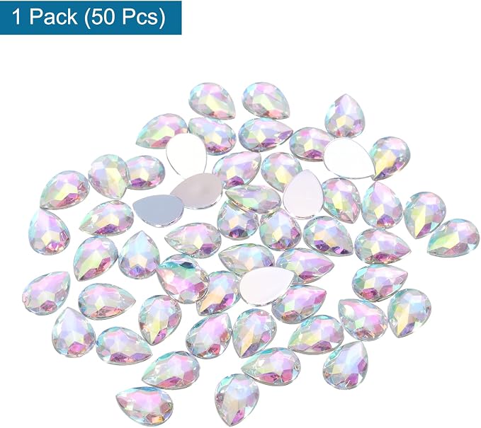 MECCANIXITY 50PCS Flat Back Acrylic Teardrop Gems 10x14mm Artificial Rhinestones - Image 3