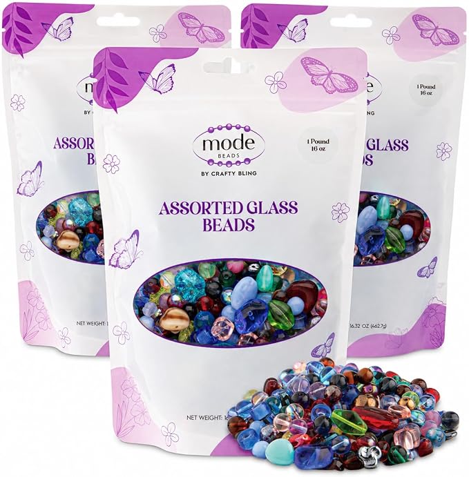 One Pound Assorted Glass Beads for Jewelry Making, DIY Lamp Work, Arts and by ModeBeads