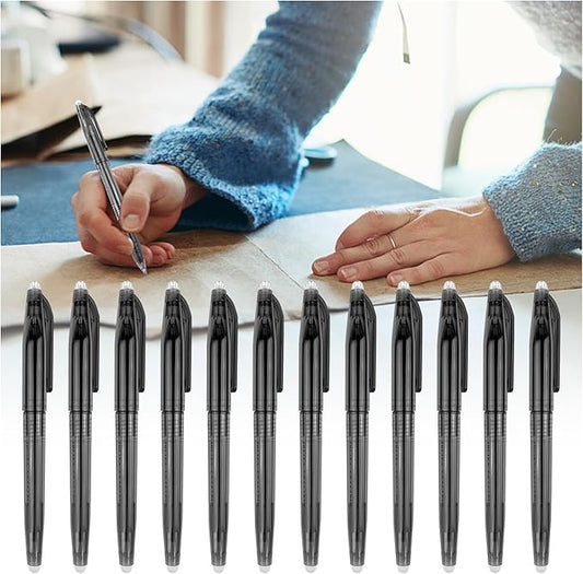 12pcs Heat Erasable Pens for Fabric Marking Pens Fabrics Markers for Quilting Sewing DIY Dressmaking Tailors Chalk (Black)