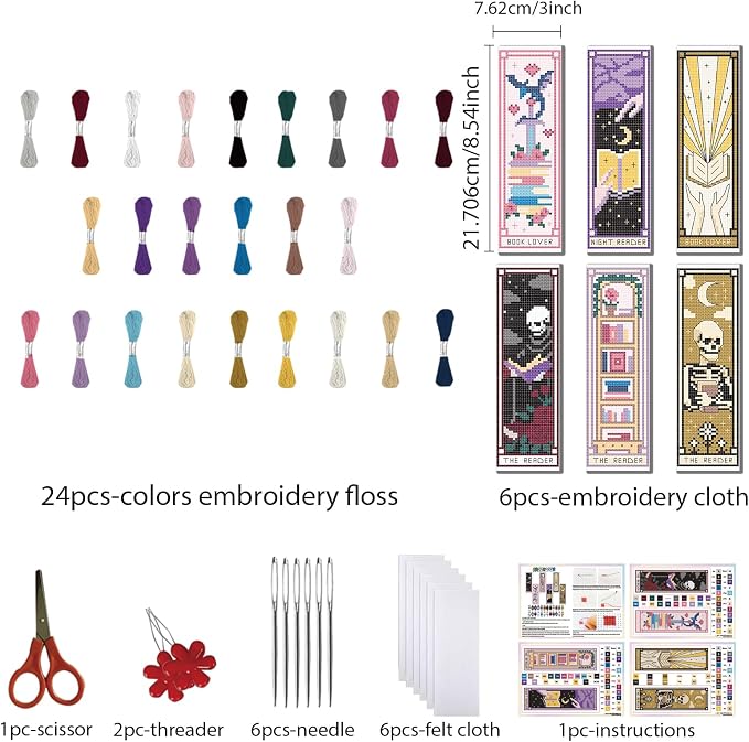 FREEBLOSS 6pcs Cross Stitch Bookmark Kit - Image 2