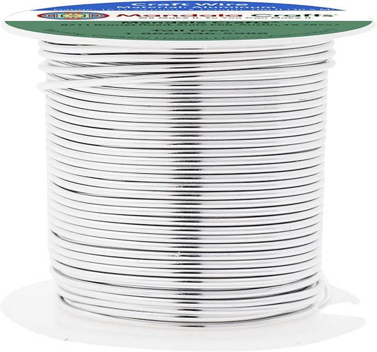 Mandala Crafts 16 Gauge Anodized Aluminum Craft Wire for Jewelry Making - 100 FT Colored Flexible Silver Tone Wire - Bendable for Bonsai Armature Crafting Sculpting