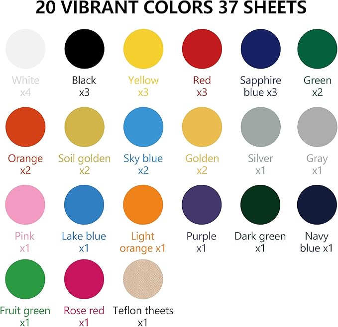 guangyintong HTV Heat Transfer Vinyl Bundle: 36 Pack 12" x 10" Iron on Vinyl for T-Shirt, 20 Assorted Colors Matte HTV Vinyl for All Cutting Machine Easy to Cut &Weed
