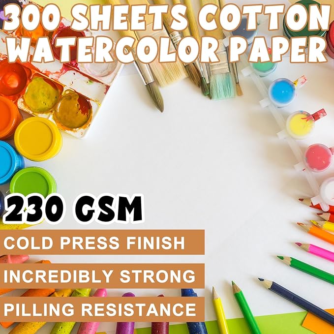 TaoBary 300 Pcs 12 x 18 Inch Watercolor Paper Sheet Bulk 110 lb 230 GSM White - Image 2