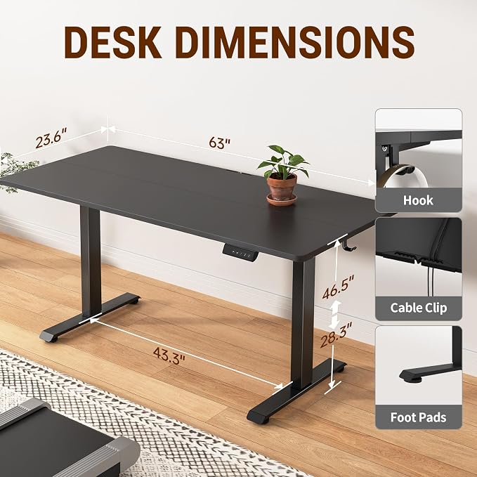 Veken 63×23.6 Inch Large Electric Standing Desk, Gaming Table, Suit students - Image 2