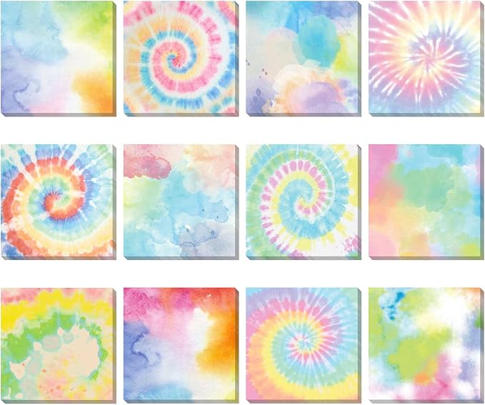Eaasty 12 Pcs Rainbow Sticky Notes Tie Dye Pastel Sticky Note Fun Self Adhesive by Eaasty