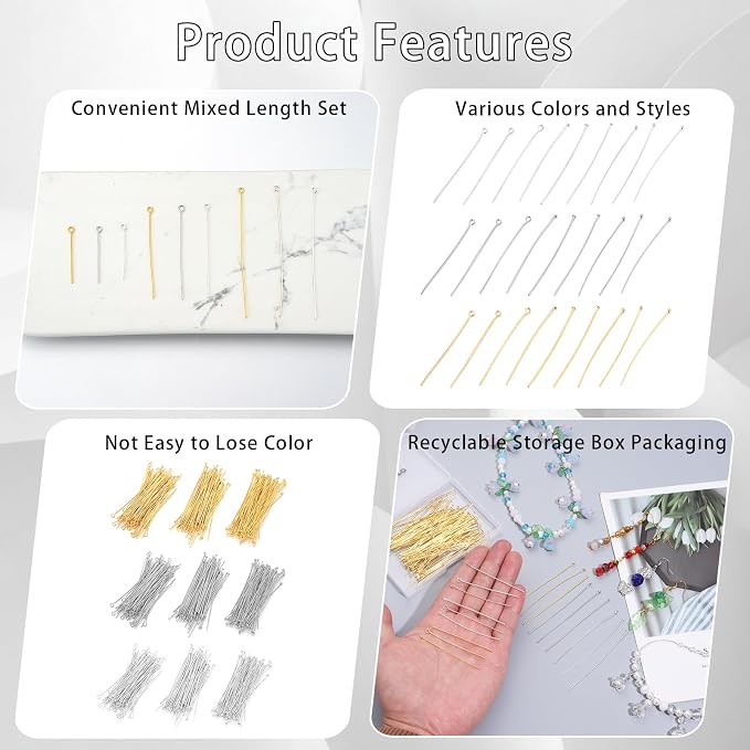 400 PCS 30mm 50mm 70mm Mixed Length Head Pins - Image 3