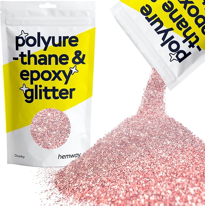 Hemway Polyurethane & Epoxy Resin Glitter 100g / 3.5oz Metallic Crystal Flake Additive for Flooring Jewelry Tumblers Glass Pigment - Chunky (1/40" 0.025" 0.6mm) - Light Rose Gold