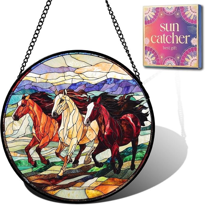 Galloping Horse Acrylic Suncatcher Faux Stained Glass Window Hanging 11.8" | by Unknown