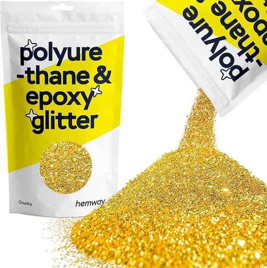Hemway Polyurethane & Epoxy Resin Glitter 100g / 3.5oz Metallic Crystal Flake Additive for Flooring Jewelry Tumblers Glass Pigment - Chunky (1/40" 0.025" 0.6mm) - Gold