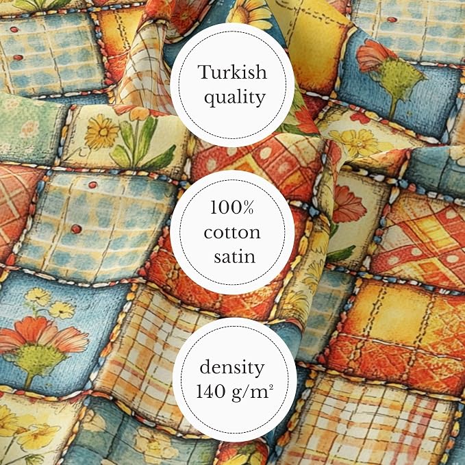 Sunny Garden Patchwork Cotton Fabric Panel 61 x 36.6 Inches, Floral Rustic - Image 4