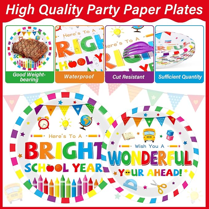 100PCS Back To School Decorations School Season Supplies Paper Plates Napkins - Image 3