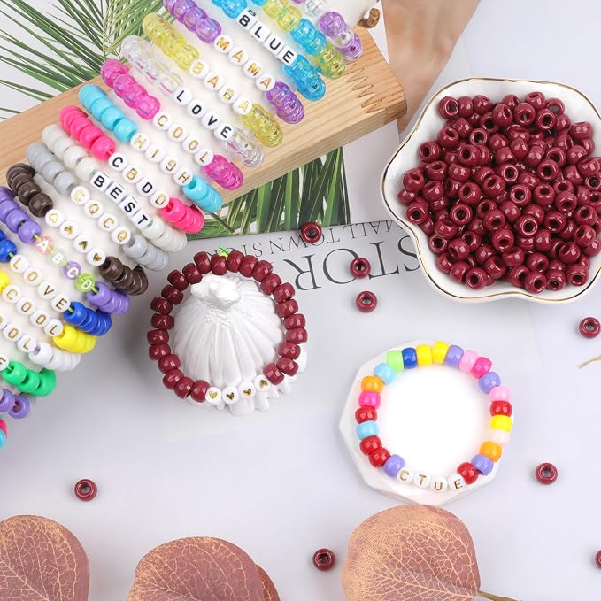 1000Pcs Pony Beads Bracelet 9mm Rainbow Plastic Barrel Pony Beads - Image 4