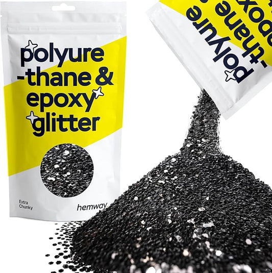 Hemway Polyurethane & Epoxy Resin Glitter 100g / 3.5oz Metallic Crystal Flake Additive for Flooring Jewelry Tumblers Glass Pigment - Extra Chunky (1/24" 0.040" 1mm) - Black
