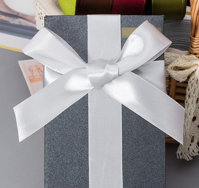 1 Inch Silver Solid Satin Ribbon, 50 Yards Craft Fabric Ribbon for Gift Wrapping Floral Bouquets Wedding Party Decoration