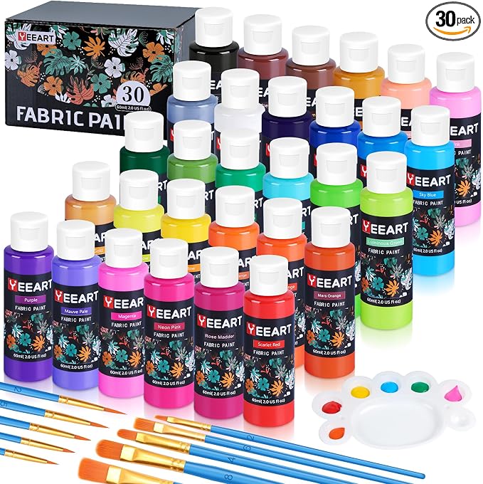 Fabric Paint, Yeeart 30 Colors Permanent Soft Fabric Paint Set by Yeeart