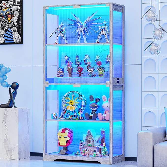BROTTAR Display Cabinet with Glass Doors, 4-Tier Display Case, Storage Cabinets by BROTTAR