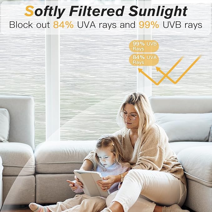 Haton Window Privacy Film, Frosted Glass Privacy Window Clings, Sun Blocking Frosting Opaque Coverings, Static Cling Removable Decorative Stickers for Home Door, Non-Adhesive 11.8" x 78.7"