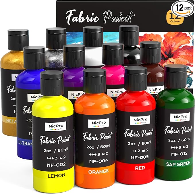 Nicpro 12 Colors Fabric Paint, Fabric Paint by Nicpro