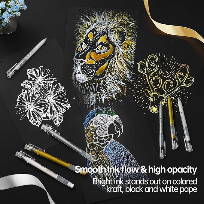 3 Colors Gel Pen Set – White, Gold & Silver 1.0mm Fine Point Gel Ink Pens for Artists, Black Paper Drawing, Bullet Journaling & Holiday Crafts – Opaque Archival Ink, 3-Pack